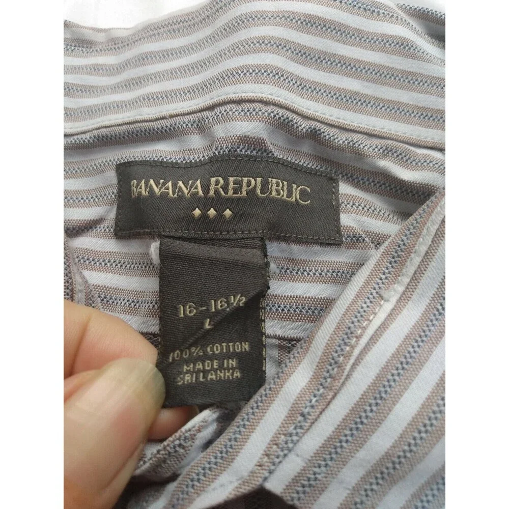 Banana Republic Men Shirt Size L Button Up Long Sleeve Gray Stripe